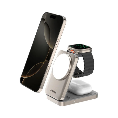 MOMAX Q. Port Foldable Magnetic 3 in 1 Wireless Charger for Iphone / Apple Watch / Airpods Qi2+MFW Certified Charging Stand - 1