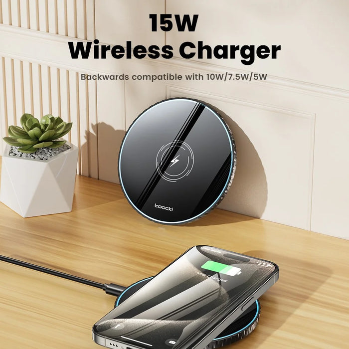 TOOCKI TQ-WL01 Wireless Charger 15W Ultra Thin Portable Desktop Fast Charging Pad - 6