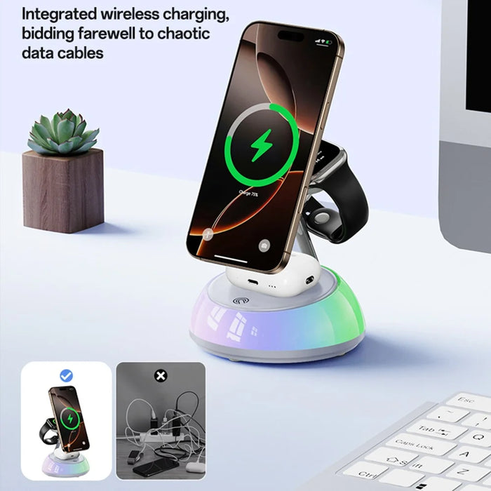 YESIDO DS31 3 in 1 Wireless Charging Station Phone Watch Earphone Magnetic Wireless Charger with Night Light - 4