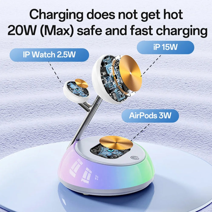 YESIDO DS31 3 in 1 Wireless Charging Station Phone Watch Earphone Magnetic Wireless Charger with Night Light - 7