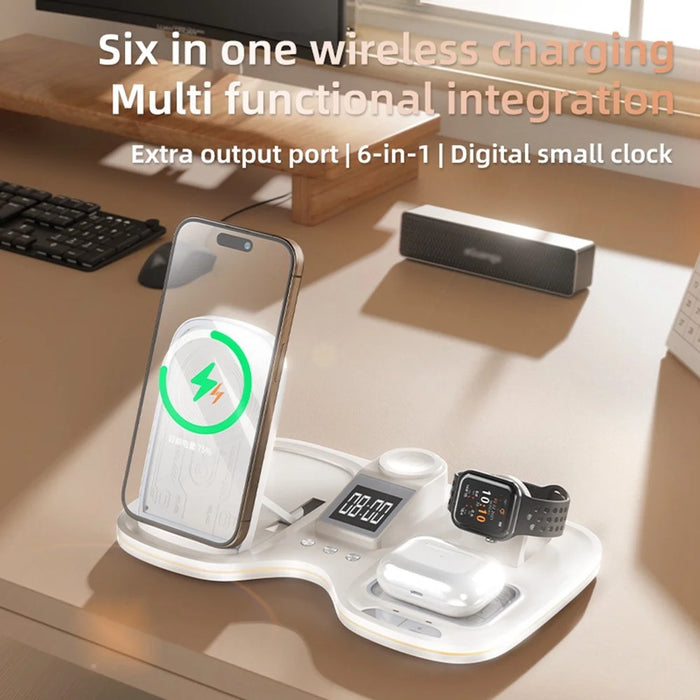 T60 Wireless Charging Station for Phone Watch Earbuds Magnetic Desktop Charger with Time Display - 4