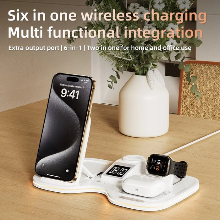 T60 Wireless Charging Station for Phone Watch Earbuds Magnetic Desktop Charger with Time Display - 6