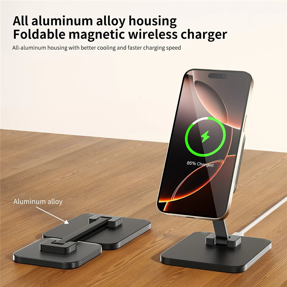 C46 15W Magnetic Wireless Charger for iPhone  /  AirPods  /  Apple Watch Aluminum Alloy Foldable Charging Stand - Black - 3