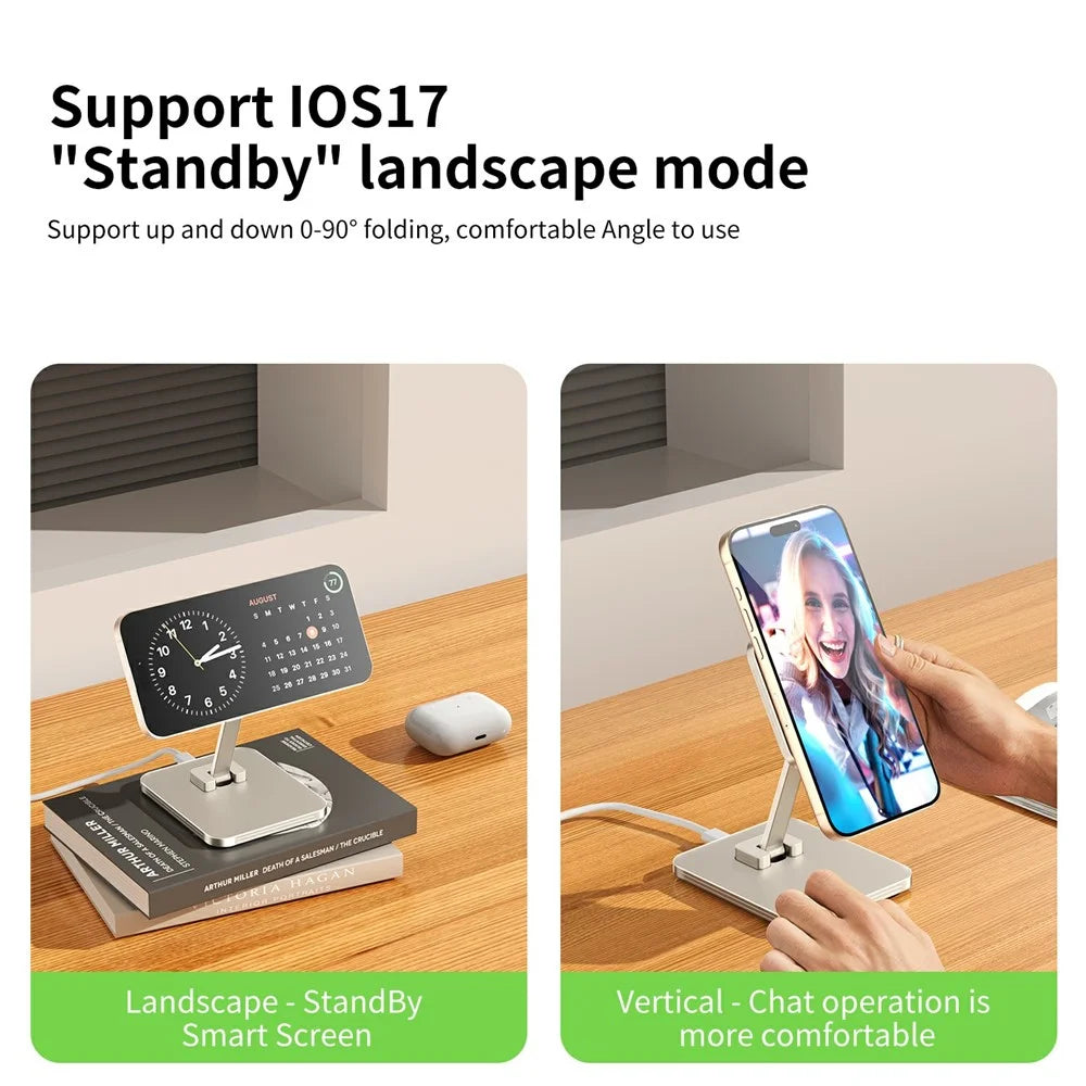C46 15W Magnetic Wireless Charger for iPhone  /  AirPods  /  Apple Watch Aluminum Alloy Foldable Charging Stand - Black - 5