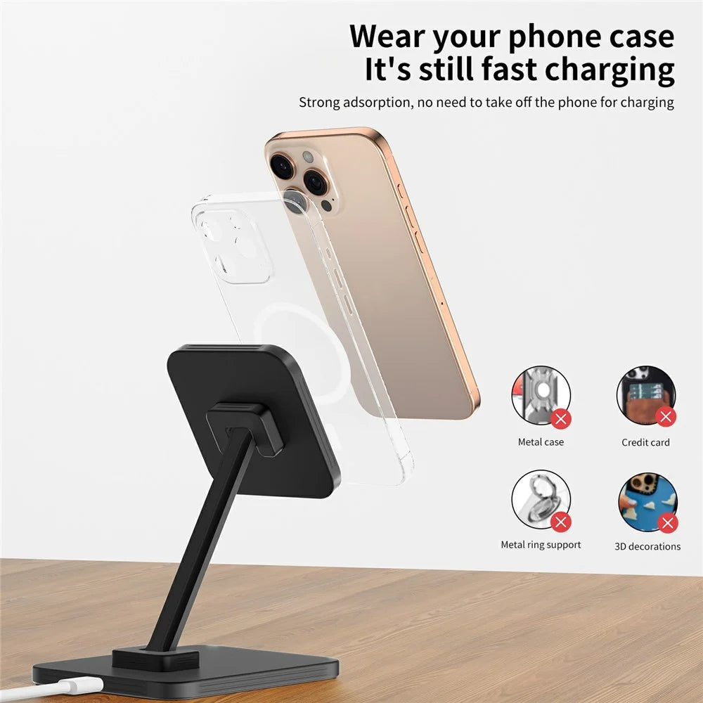 C46 15W Magnetic Wireless Charger for iPhone  /  AirPods  /  Apple Watch Aluminum Alloy Foldable Charging Stand - Black - 6