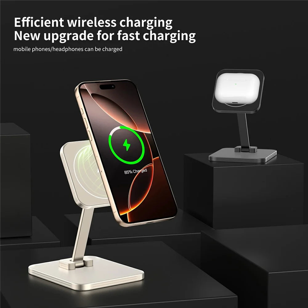 C46 15W Magnetic Wireless Charger for iPhone  /  AirPods  /  Apple Watch Aluminum Alloy Foldable Charging Stand - Black - 7
