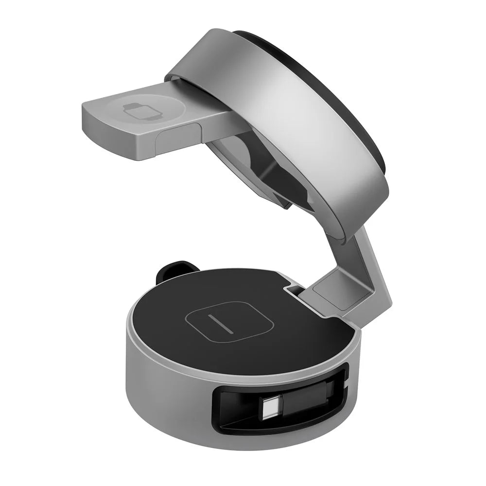 3 in 1 Magnetic Wireless Charger Phone Watch Earbuds Foldable Charging Station Dock - Silver Grey - 4