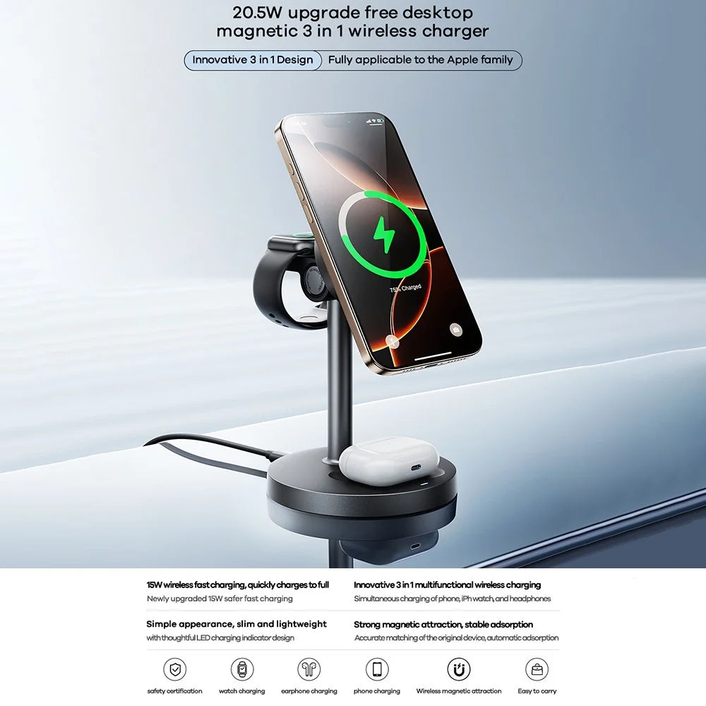 REMAX CW01 3 in 1 Wireless Charging Station 20.5W Fast Charging Desktop Magnetic Charger - 2