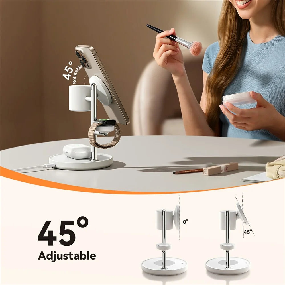 JOYROOM JR-W23 Qi2 4 in 1 Wireless Charger with Night Light Phone Watch Earbuds Charging Stand - 3