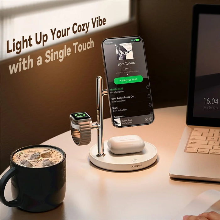 JOYROOM JR-W23 Qi2 4 in 1 Wireless Charger with Night Light Phone Watch Earbuds Charging Stand - 5