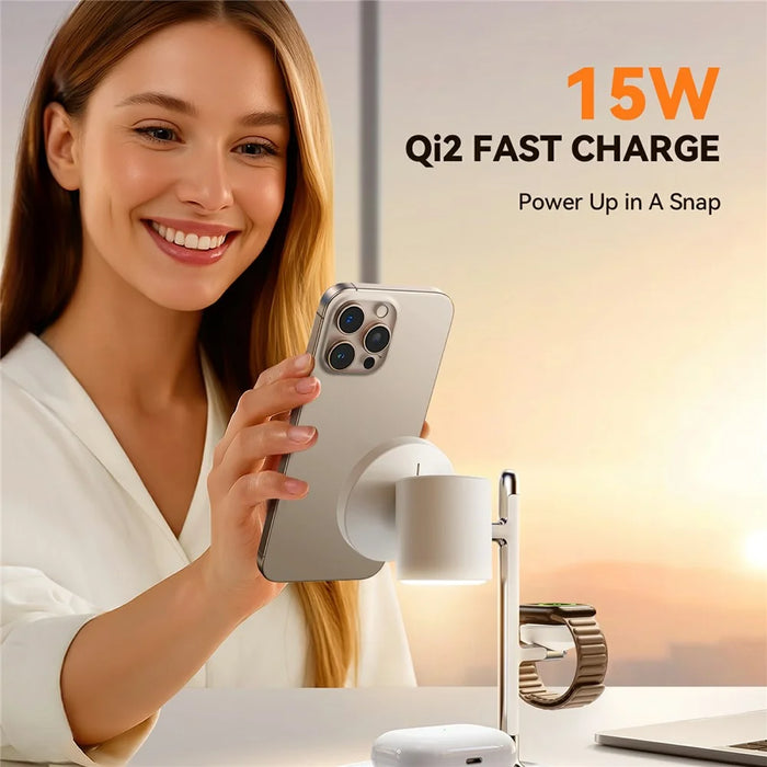 JOYROOM JR-W23 Qi2 4 in 1 Wireless Charger with Night Light Phone Watch Earbuds Charging Stand - 6