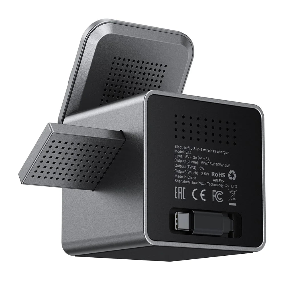 ACEFAST E34 3 in 1 Desktop Charging Station for Phone / Watch / Earbuds Electric Flip Wireless Charging Stand - 4