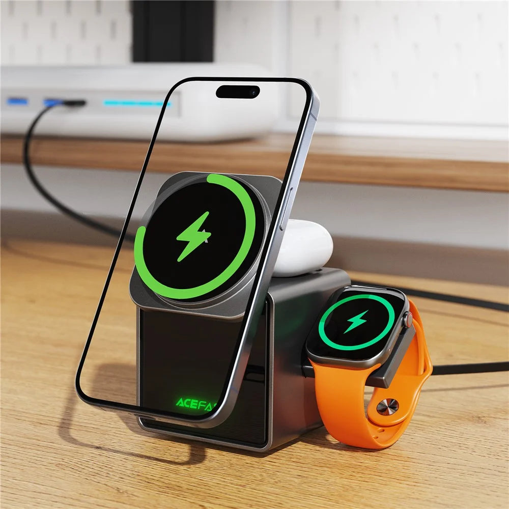 ACEFAST E34 3 in 1 Desktop Charging Station for Phone / Watch / Earbuds Electric Flip Wireless Charging Stand - 6