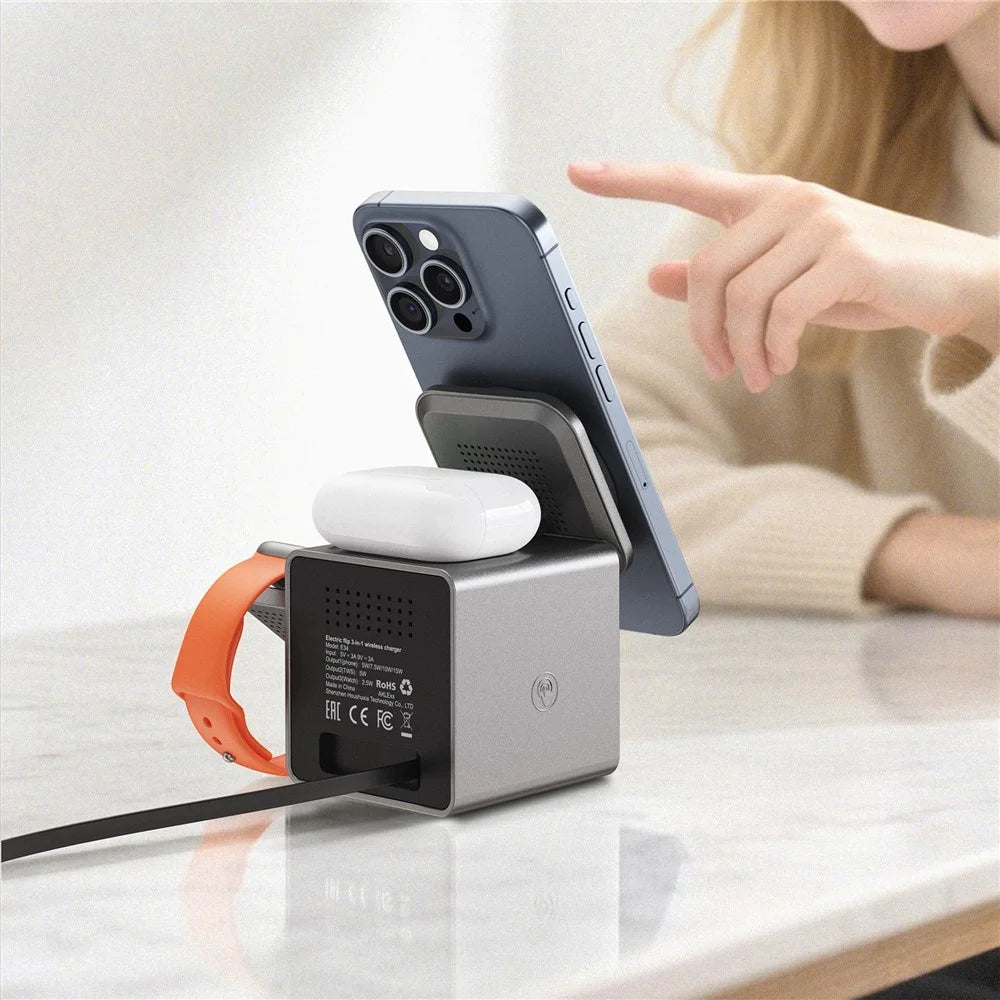 ACEFAST E34 3 in 1 Desktop Charging Station for Phone / Watch / Earbuds Electric Flip Wireless Charging Stand - 7