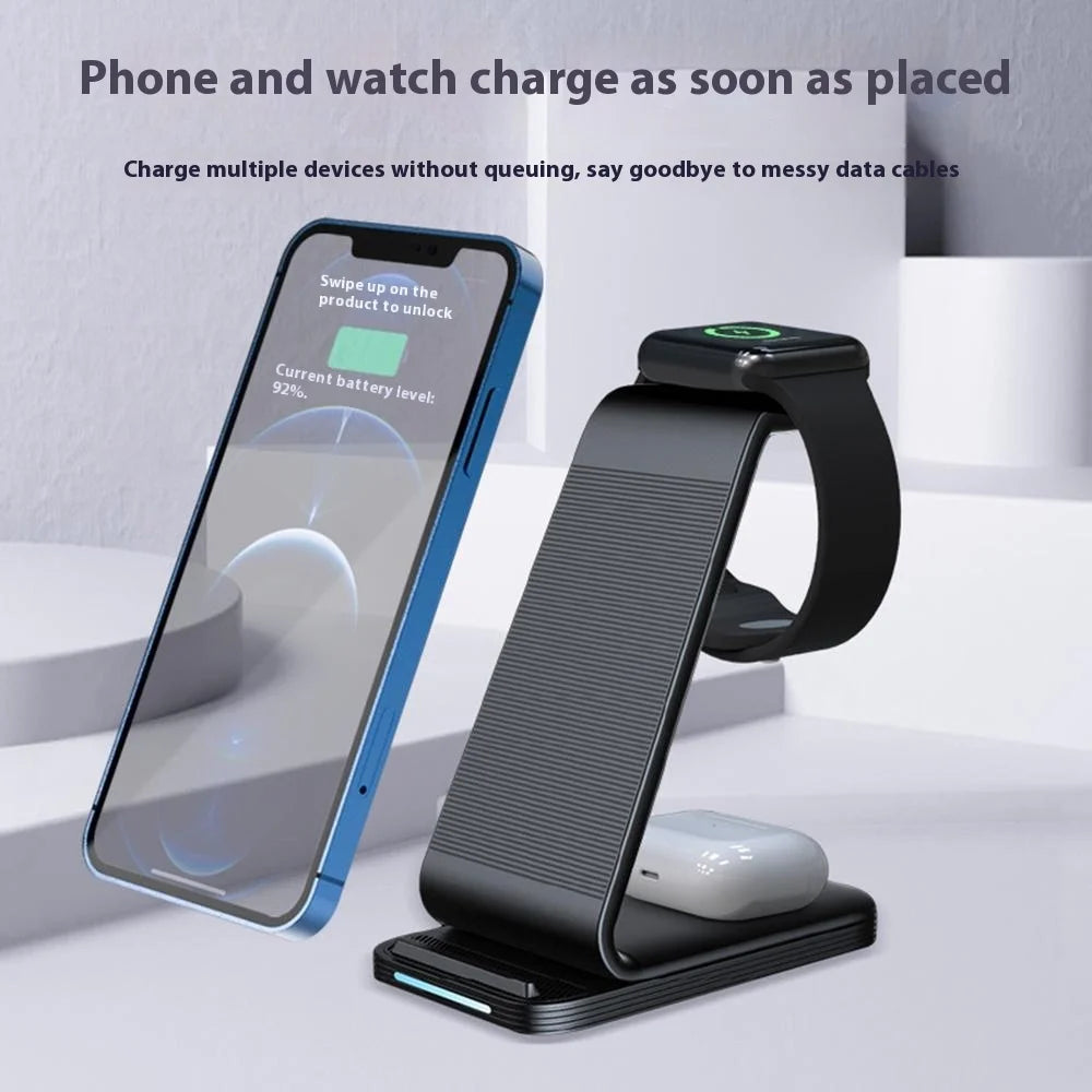 D02 3-in-1 Wireless Charging Station 15W Fast Charge Stand for Smartphone Apple Watch AirPods - 2