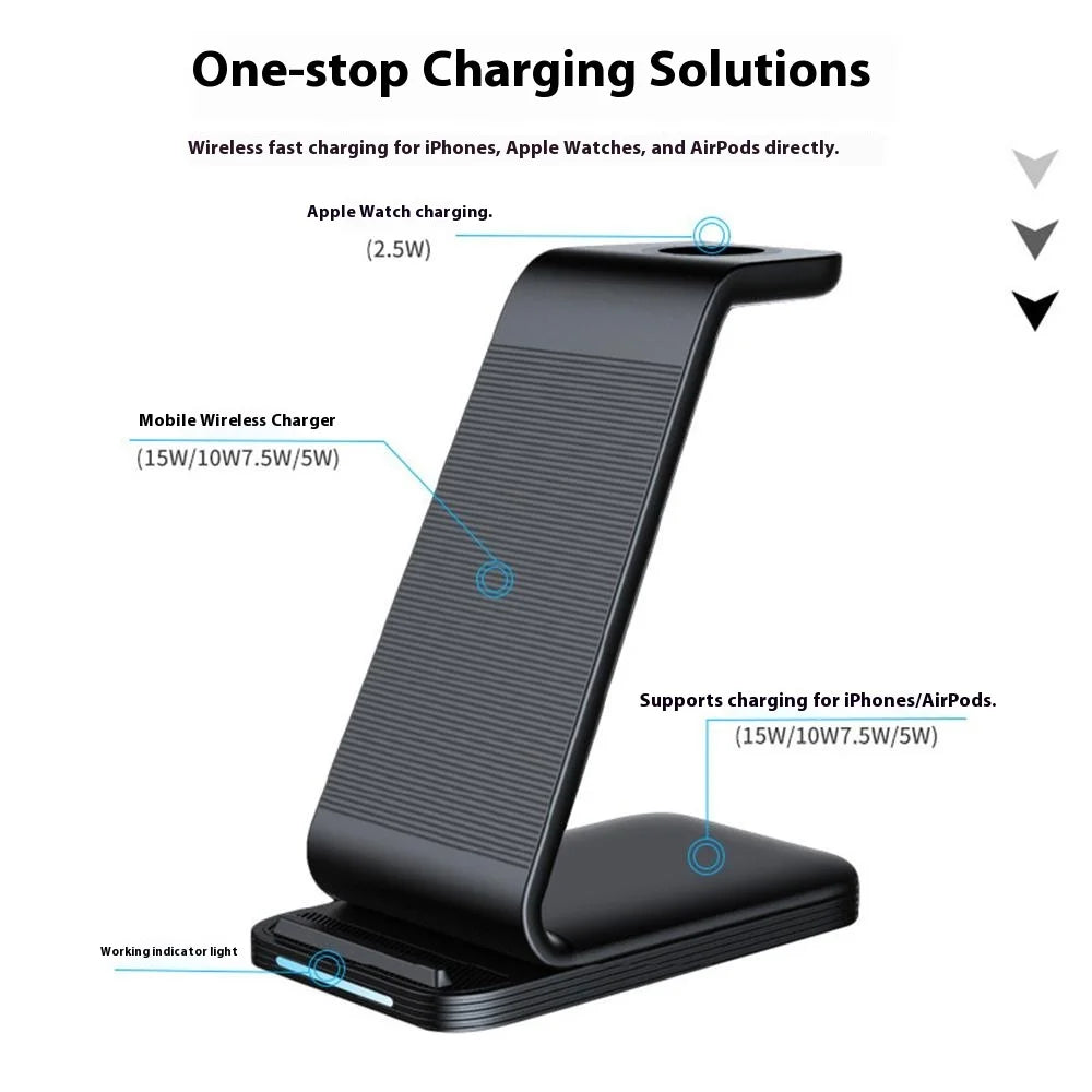D02 3-in-1 Wireless Charging Station 15W Fast Charge Stand for Smartphone Apple Watch AirPods - 3
