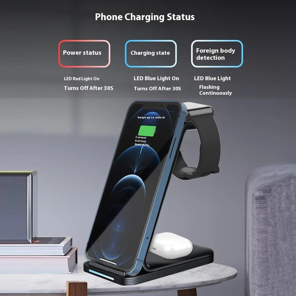 D02 3-in-1 Wireless Charging Station 15W Fast Charge Stand for Smartphone Apple Watch AirPods - 6
