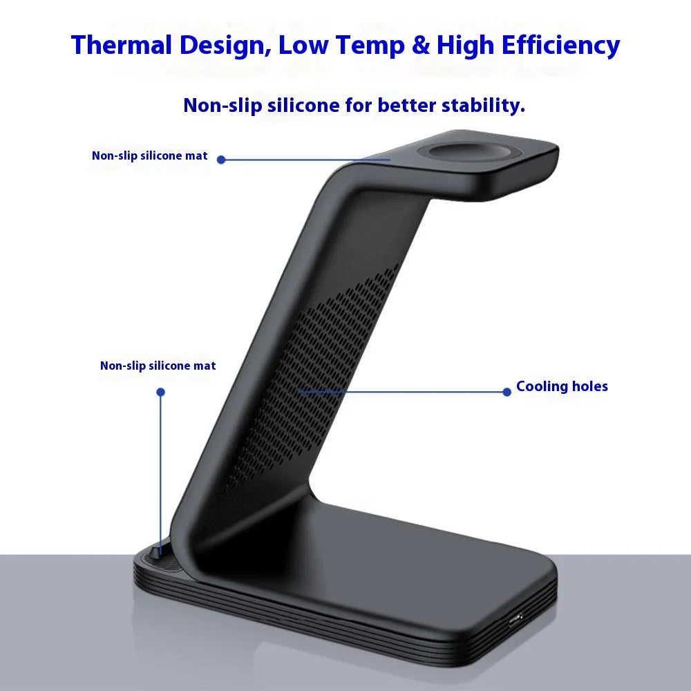 D02 3-in-1 Wireless Charging Station 15W Fast Charge Stand for Smartphone Apple Watch AirPods - 7