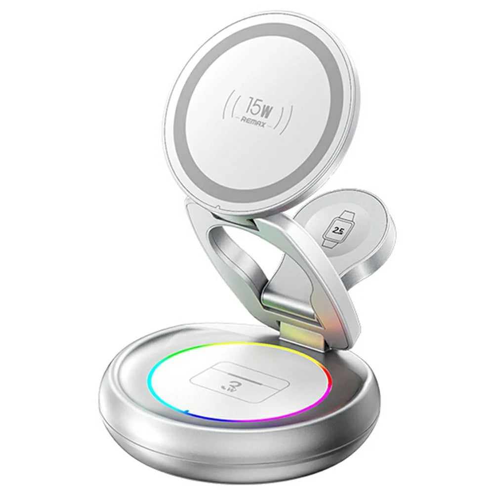 REMAX CW05 20.5W For Phone  /  Smartwatch  /  Earbuds 3 in 1 Wireless Charger Foldable Magnetic Rotating Metal Design - 1