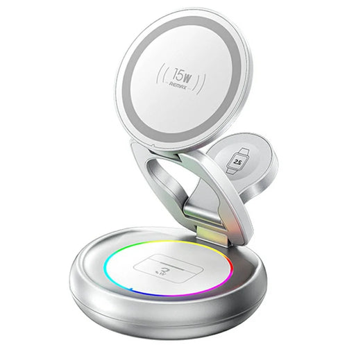 REMAX CW05 20.5W For Phone  /  Smartwatch  /  Earbuds 3 in 1 Wireless Charger Foldable Magnetic Rotating Metal Design - 1