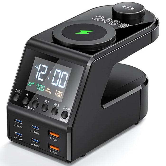 HHW H688 240W Digital Alarm Clock Wireless Charger 6 in 1 Cell Phone Wireless Charging Station Digital Clock - EU Plug - 1