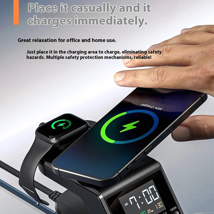 HHW H688 240W Digital Alarm Clock Wireless Charger 6 in 1 Cell Phone Wireless Charging Station Digital Clock - EU Plug - 3