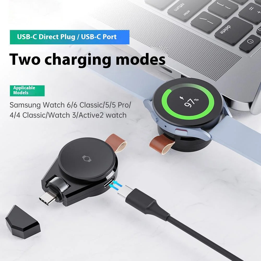 SIKAI Wireless Watch Charger For Samsung Galaxy Watch 8/7/6/5 Type-C Magnetic Rotating PD Fast Charging Dock - Black - 2