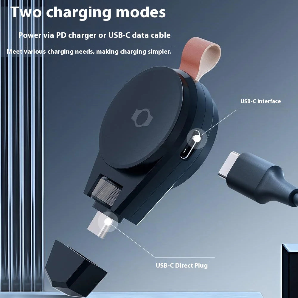 SIKAI Wireless Watch Charger For Samsung Galaxy Watch 8/7/6/5 Type-C Magnetic Rotating PD Fast Charging Dock - Black - 4