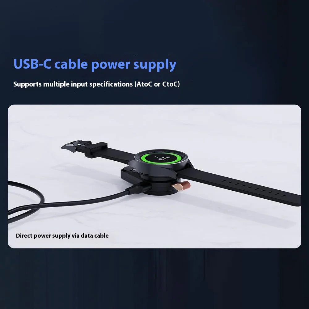 SIKAI Wireless Watch Charger For Samsung Galaxy Watch 8/7/6/5 Type-C Magnetic Rotating PD Fast Charging Dock - Black - 5