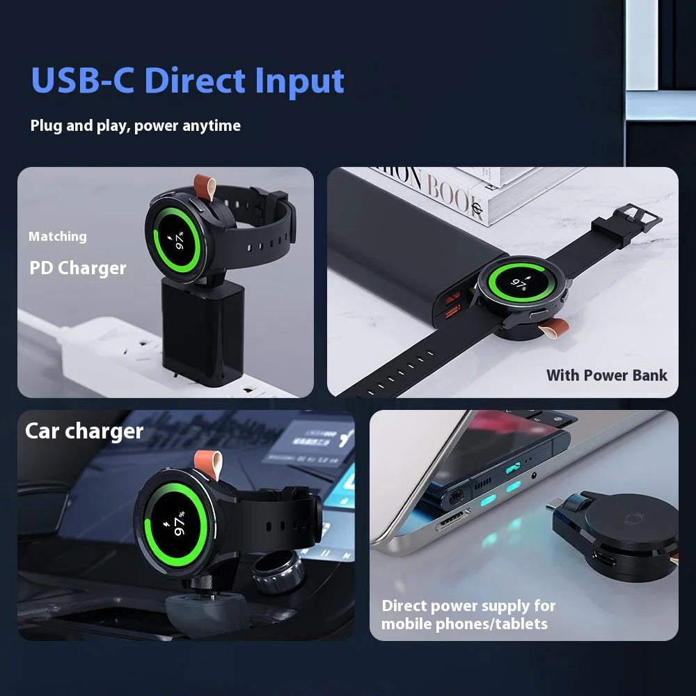SIKAI Wireless Watch Charger For Samsung Galaxy Watch 8/7/6/5 Type-C Magnetic Rotating PD Fast Charging Dock - Black - 6