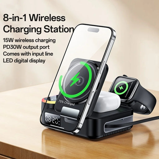 YESIDO DS38 65W Magnetic Wireless Charging Station for Phone / Watch / Earbuds Digital Clock with Retractable Type C Cable - 2