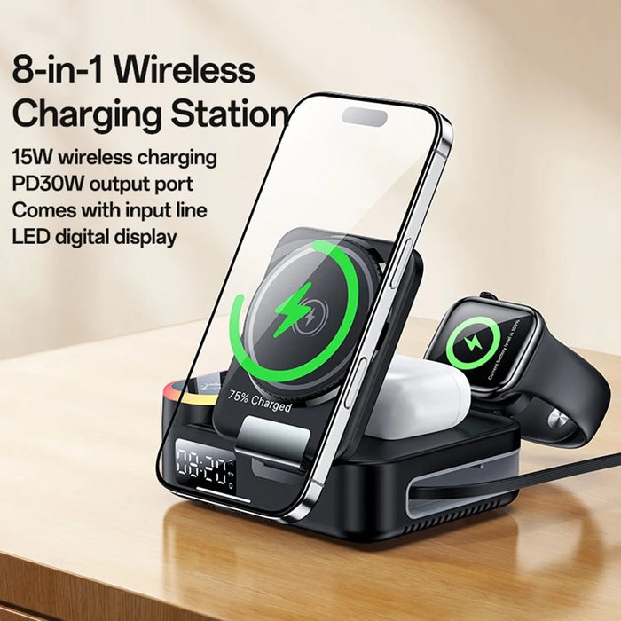 YESIDO DS38 65W Magnetic Wireless Charging Station for Phone / Watch / Earbuds Digital Clock with Retractable Type C Cable - 2