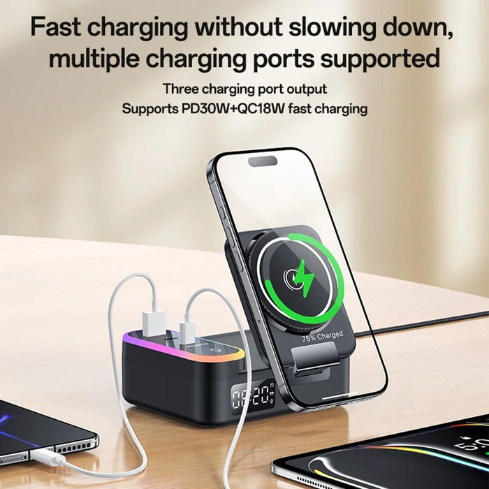 YESIDO DS38 65W Magnetic Wireless Charging Station for Phone / Watch / Earbuds Digital Clock with Retractable Type C Cable - 3