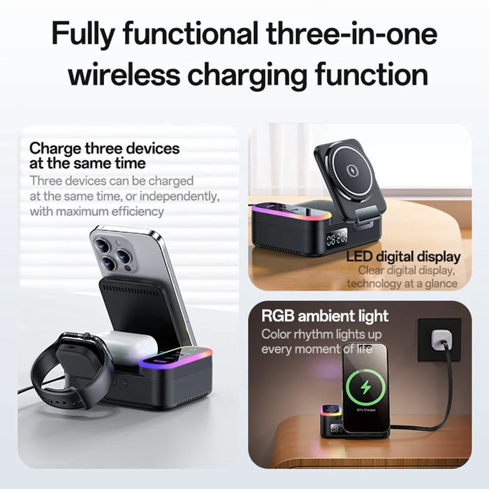 YESIDO DS38 65W Magnetic Wireless Charging Station for Phone / Watch / Earbuds Digital Clock with Retractable Type C Cable - 4