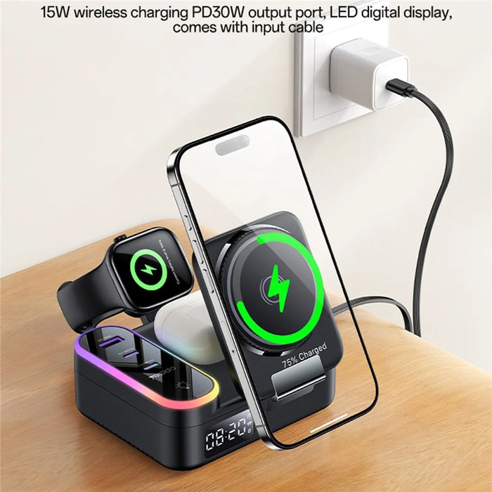 YESIDO DS38 65W Magnetic Wireless Charging Station for Phone / Watch / Earbuds Digital Clock with Retractable Type C Cable - 6