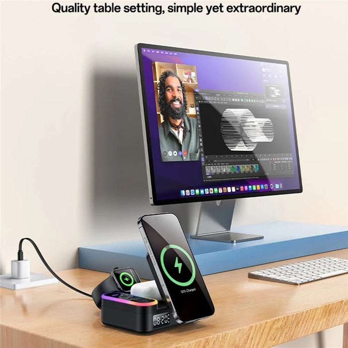 YESIDO DS38 65W Magnetic Wireless Charging Station for Phone / Watch / Earbuds Digital Clock with Retractable Type C Cable - 7