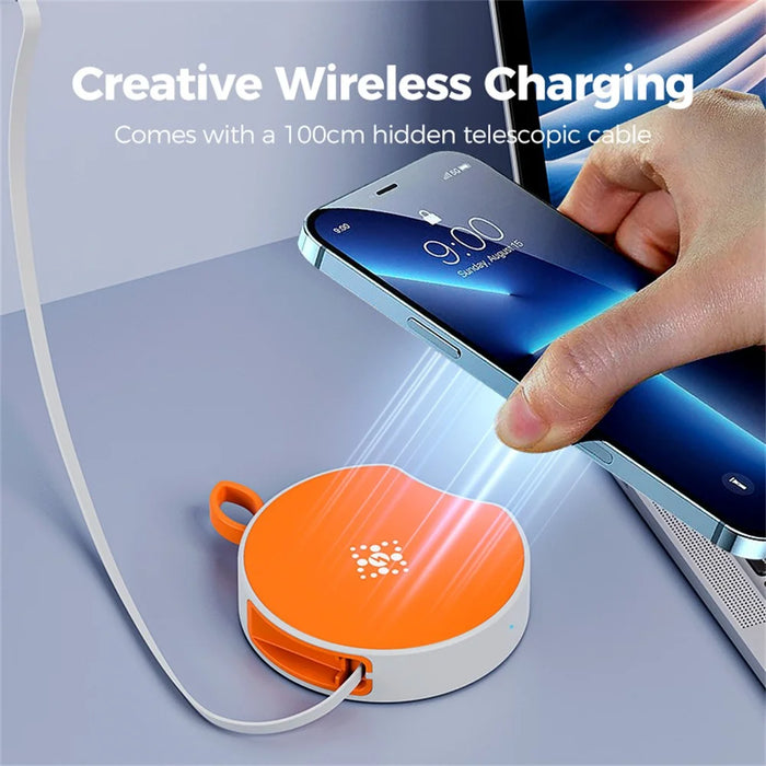 B-31 15W Wireless Charger Portable Fast Charging Dock Built In 100cm Retractable USB-C Cable - Orange - 3