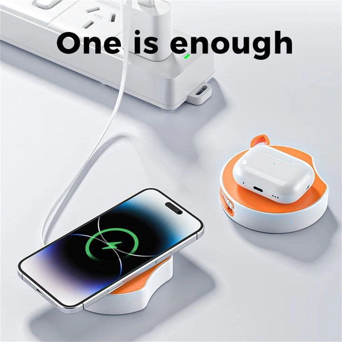 B-31 15W Wireless Charger Portable Fast Charging Dock Built In 100cm Retractable USB-C Cable - Orange - 6