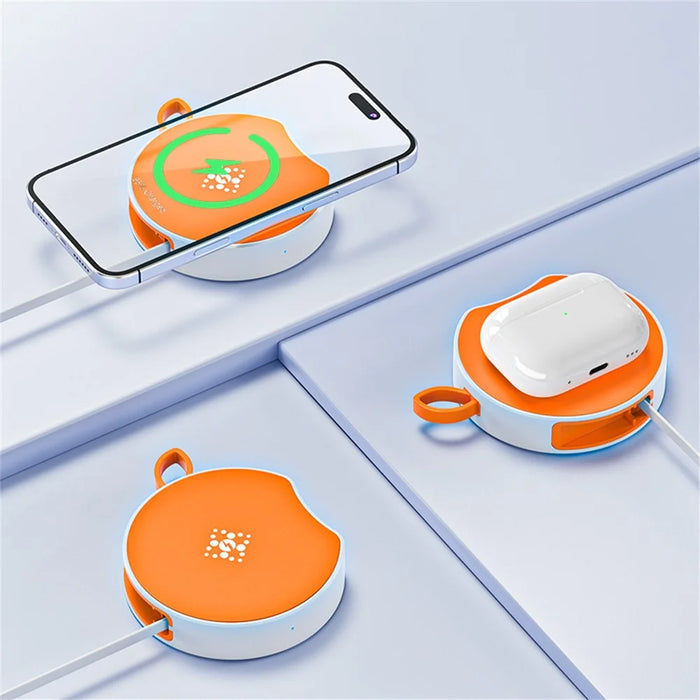 B-31 15W Wireless Charger Portable Fast Charging Dock Built In 100cm Retractable USB-C Cable - Orange - 7