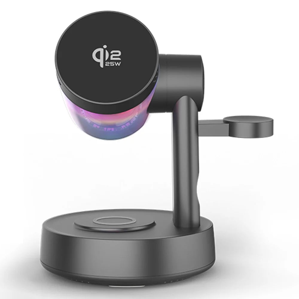 QI2.2 25W Magnetic Wireless Charger with Speaker Function for Phones / Earbuds / Watches Charging Station - Black - 2