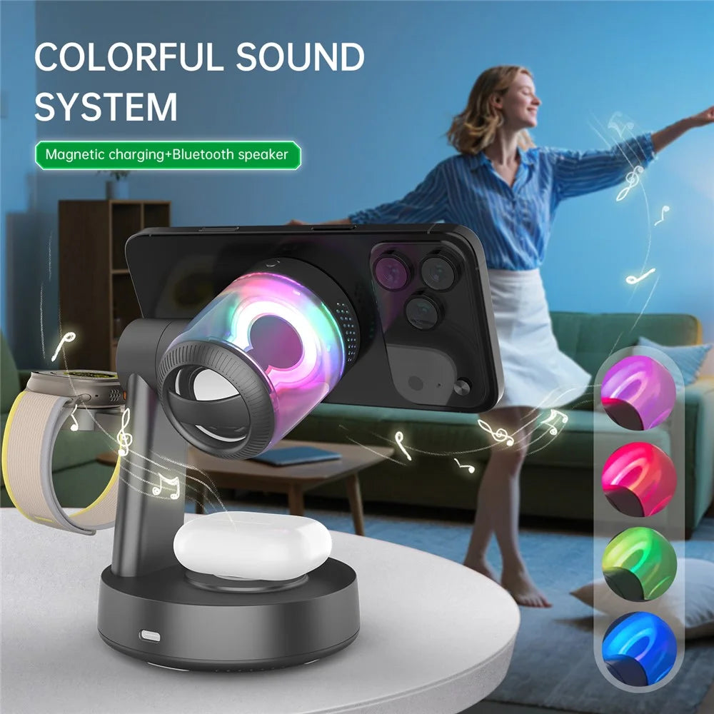 QI2.2 25W Magnetic Wireless Charger with Speaker Function for Phones / Earbuds / Watches Charging Station - Black - 6