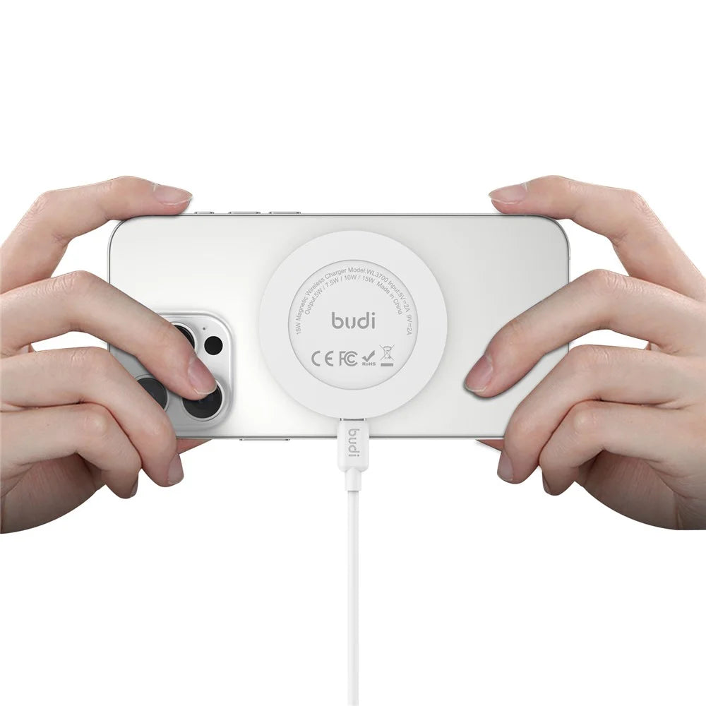 BUDI WL3700W Wireless Charger 15W Fast Charging Pad with 1.2m Detachable Cable / Ring Kickstand - 3