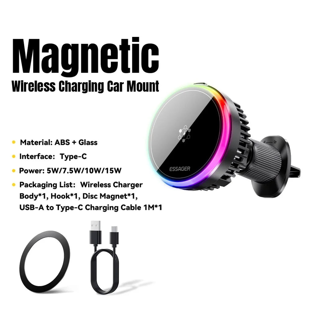 ESSAGER 15W Car Air Vent Magnetic Wireless Charger 360° Rotation Magnetic Charging Power Bank TEC Cooling - 5