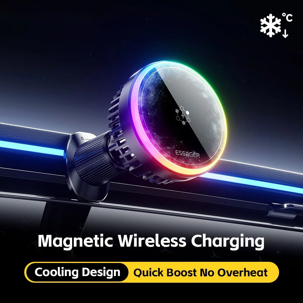 ESSAGER 15W Car Air Vent Magnetic Wireless Charger 360° Rotation Magnetic Charging Power Bank TEC Cooling - 6