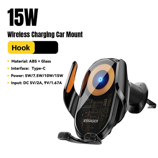 ESSAGER 15W Wireless Charger Car Mount Air Vent Clip Wireless Charger Stand 360° Rotation - 2