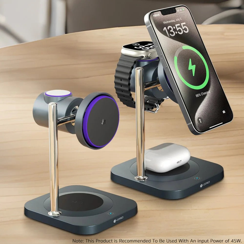 COTECI 3 in 1 Qi2 Magnetic Wireless Charging Stand for Phone / Earphones / Smart Watch Fast Charging Dock - 2