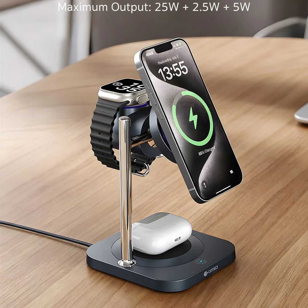 COTECI 3 in 1 Qi2 Magnetic Wireless Charging Stand for Phone / Earphones / Smart Watch Fast Charging Dock - 6