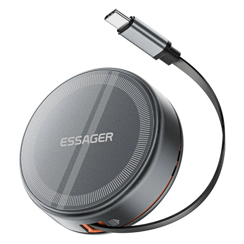 ESSAGER 3 in 1 Retractable Cable Wireless Charger Stand 15W Fast Charging Magnetic Core for iPhone  /  Watch  /  AirPods - Grey - 1