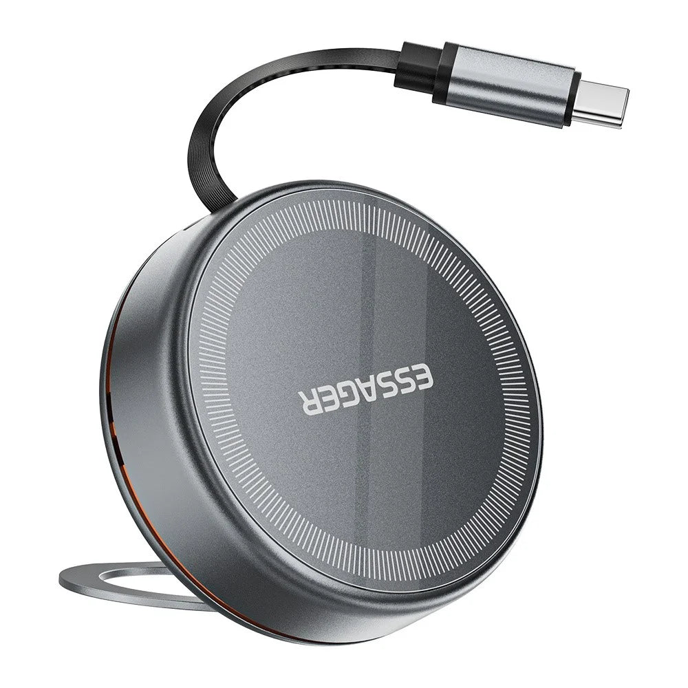 ESSAGER 3 in 1 Retractable Cable Wireless Charger Stand 15W Fast Charging Magnetic Core for iPhone  /  Watch  /  AirPods - Grey - 2