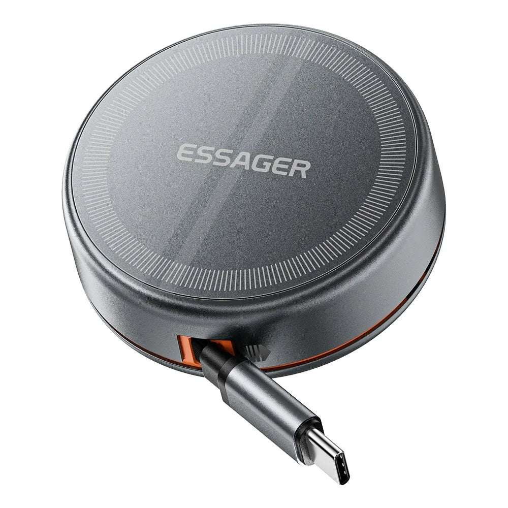 ESSAGER 3 in 1 Retractable Cable Wireless Charger Stand 15W Fast Charging Magnetic Core for iPhone  /  Watch  /  AirPods - Grey - 6